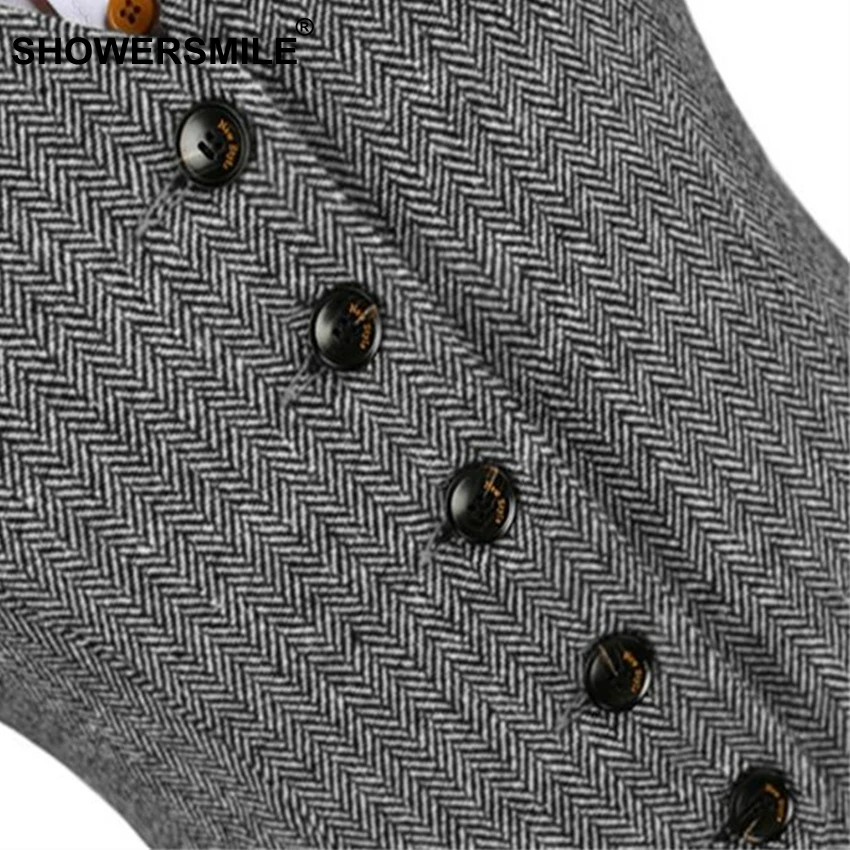 SHOWERSMILE Grey Suit Vest Women Sleeveless Jacket Female Slim Fit Striped Gray Herringbone Waistcoat England Style Clothes