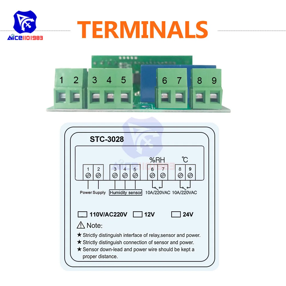 Diymore STC 3028 12 В 24 220 двойной светодиодный термометр гигрометр с датчиком SHT20 датчик
