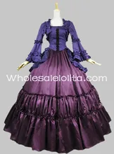 Freeshipping Adult Women Cotton Two Piece Victorian Gothic Steampunk Period Dress Gownparty Dress/party Costume