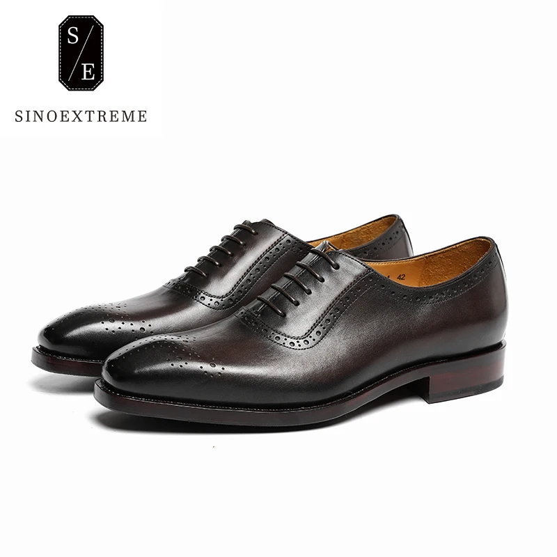 SINOEXTREME 100 Genuine Calf Leather Square Toe Oxford Shoes Handmade