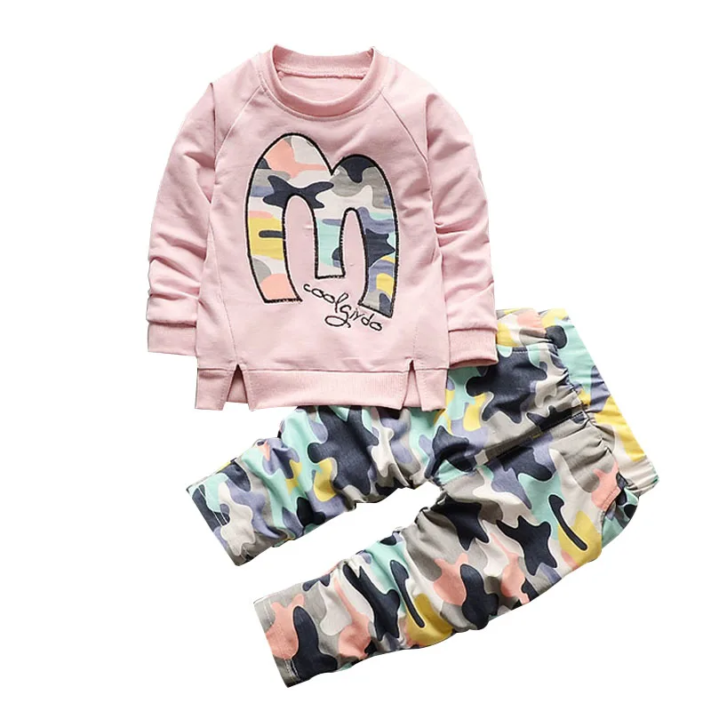

New Spring Autumn Children Sport Suit 0-24M Baby Boys Girls shirt+Camouflage trousers 2pcs Clothes roupa de bebe SFT001