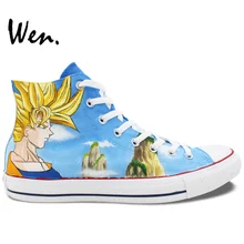 Вэнь унисекс расписанный вручную обувь дизайн на заказ Аниме Жемчуг дракона высокие мужские женские парусиновые кроссовки на день рождения подарки
