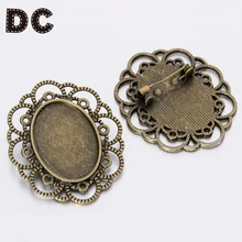 DC 10 sztuk 18*25mm antyczny brąz kwiat broszki taca Bezel Pin fit Cameo Cabochon puste ustawienie bazy DIY ocena biżuteria
