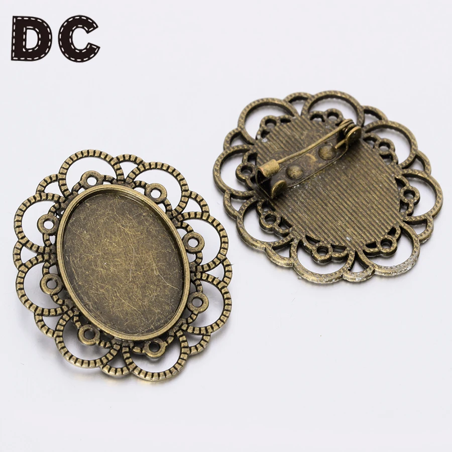 DC 10 шт. 18*25 мм античный бронзовый цветок броши лоток ободок Pin fit Камея Кабошон