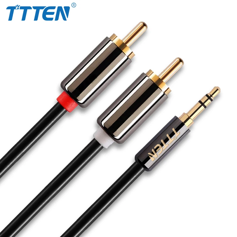 TTTEN RCA Audio Cable 2RCA Male to 3.5mm Jack 2 AUX copper shell Splitter for Home Theater iPhone Earphone |