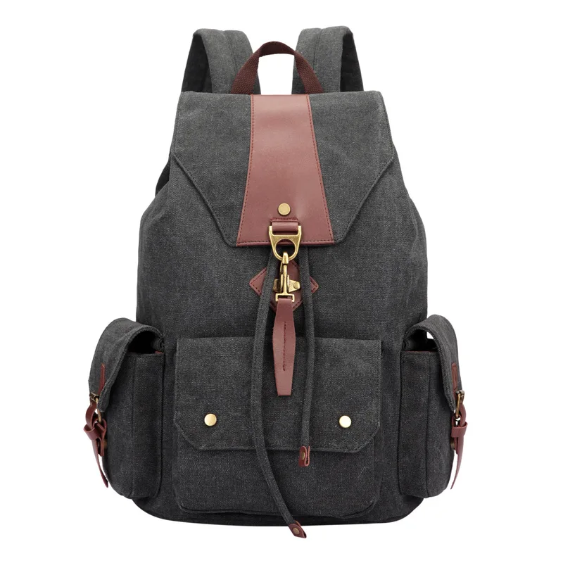Брендовые рюкзаки на шнурках, Женская Повседневная сумка, большой рюкзак, винтажный женский холщовый школьный рюкзак для девочек-подростков - Цвет: Черный