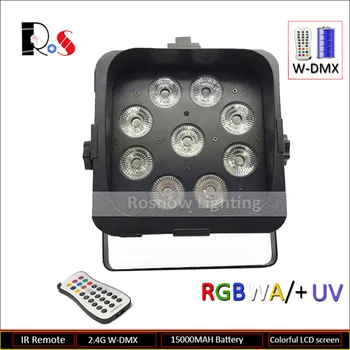 

6pcs+ 1 charging road case + 1 WDMX transmitter 2017 NEW WIFI phone control Battery wireless & IRC LED uplighting 9x18W RGBWA+UV