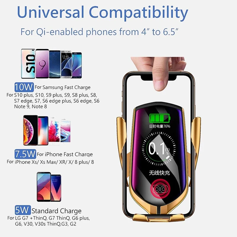 Автомобильный держатель телефона для iPhone XS samsung s10 a50 a70 Быстрая зарядка Carregador Sem Fio