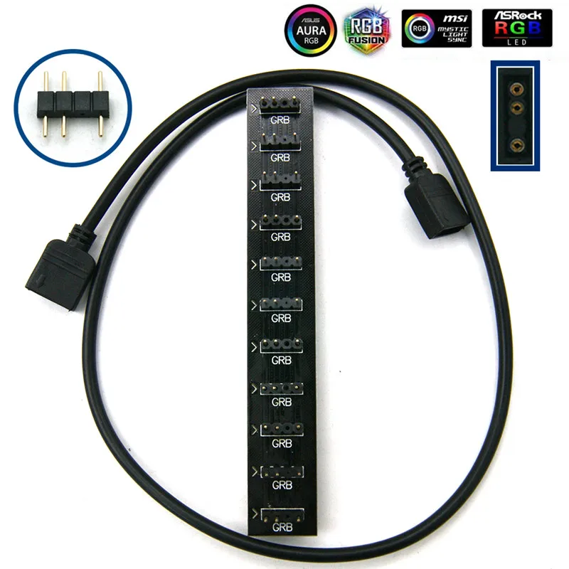 Extension Cable For Motherboard Interface 5V3PIN/12V4PIN AURA RGB 1-2/3/4 Interface Splitter Addressable D-RGB SYNC Hub JST-3Pin