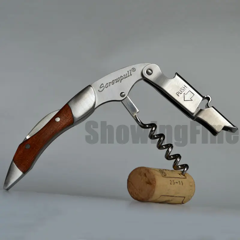  Christmas Gift 2-steps Screwpull Wine Corkscrew Opener Stainless & Wooden Bottle Openors 2 Hinges Waiter's Wooden Box Packed 