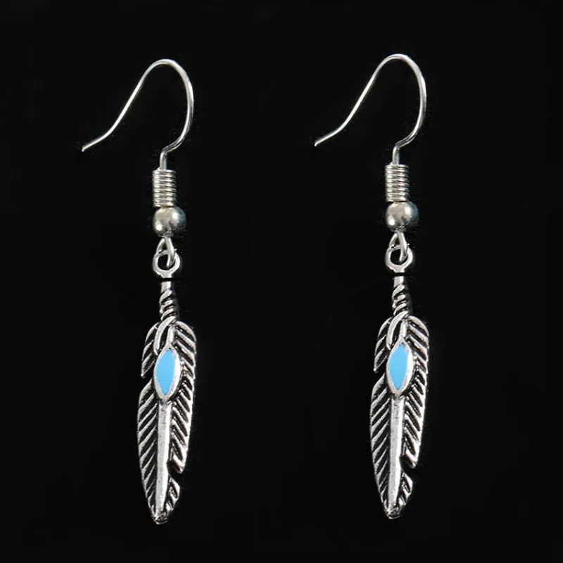 

European and American fashion accessories vintage feather tassels alloy earrings