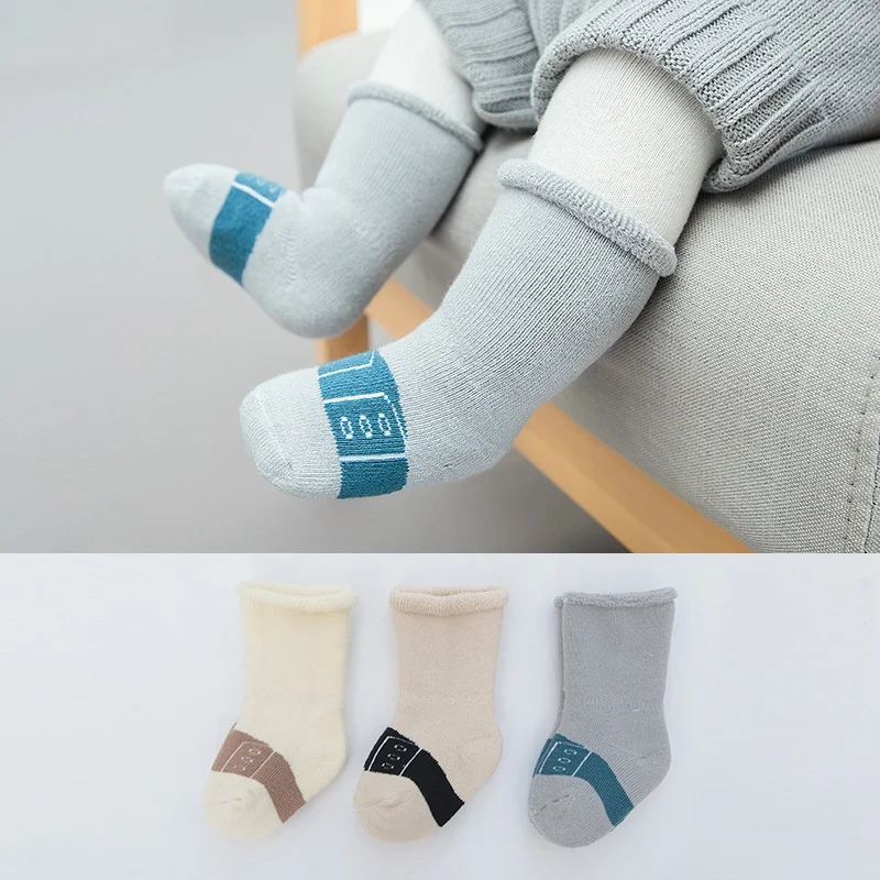 Новые детские носки с мультипликационным принтом на осень и зиму, 3 пары = 6 предметов, хлопковые носки для мальчиков и девочек, носки для малышей 1-3 лет - Цвет: 3pair 1set 0-1y