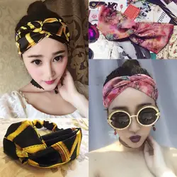 PJ. SDZM 2 шт./лот корейские женские широкий крест эластичный Hairbands ручной модный принт Головные уборы