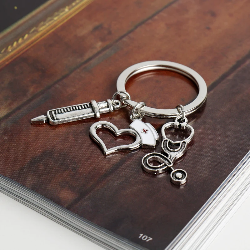 Dongsheng DE Doctor herramientas médicas estetoscopio jeringa colgantes llave cadenas enfermera estudiantes de medicina regalos llaveros