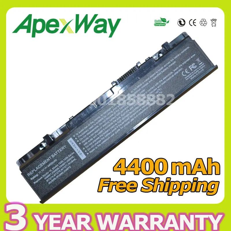 Запасной аккумулятор Apexway 4400 мАч для ноутбука Dell Studio WU946 KM958 KM965 MT264 1555 1557 1558 1535 1536 1537