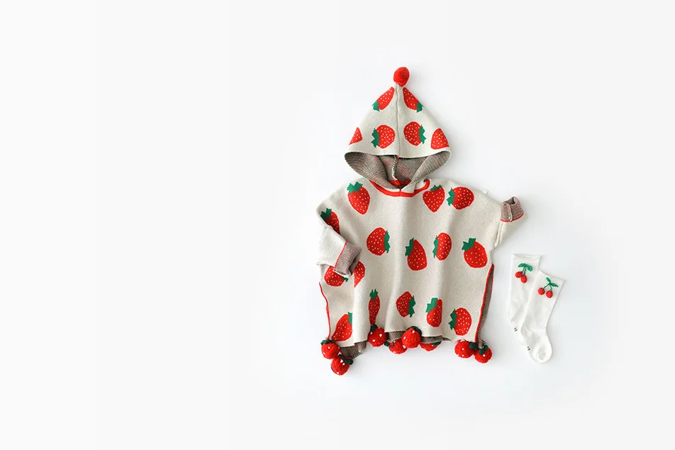 Детский свитер вязаный Свитер для девочек плащ помпоном кардиганы для девочек рождественские детские свитера пальто малышей свитер для девочек - Цвет: Слоновая кость