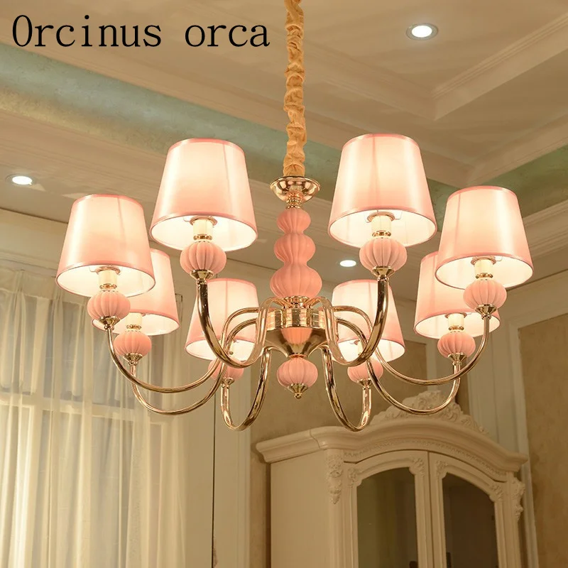 

European style modern chandelier living room dining room bedroom American LED chandelier Princess Room children's room pink lamp