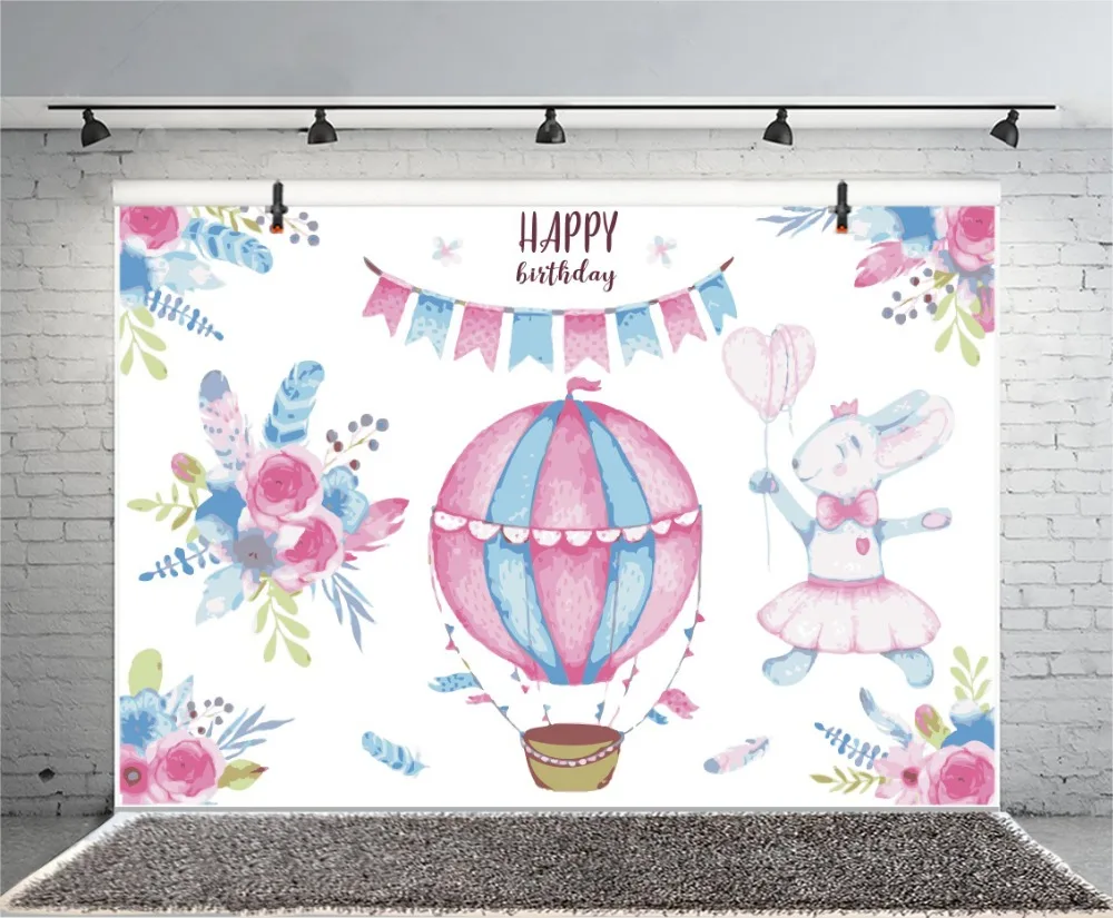 Laeacco Cartoon Flower Hot Air Balloon Baby Birthday Photography Backgrounds Customized Photographic Backdrops For Photo Studio