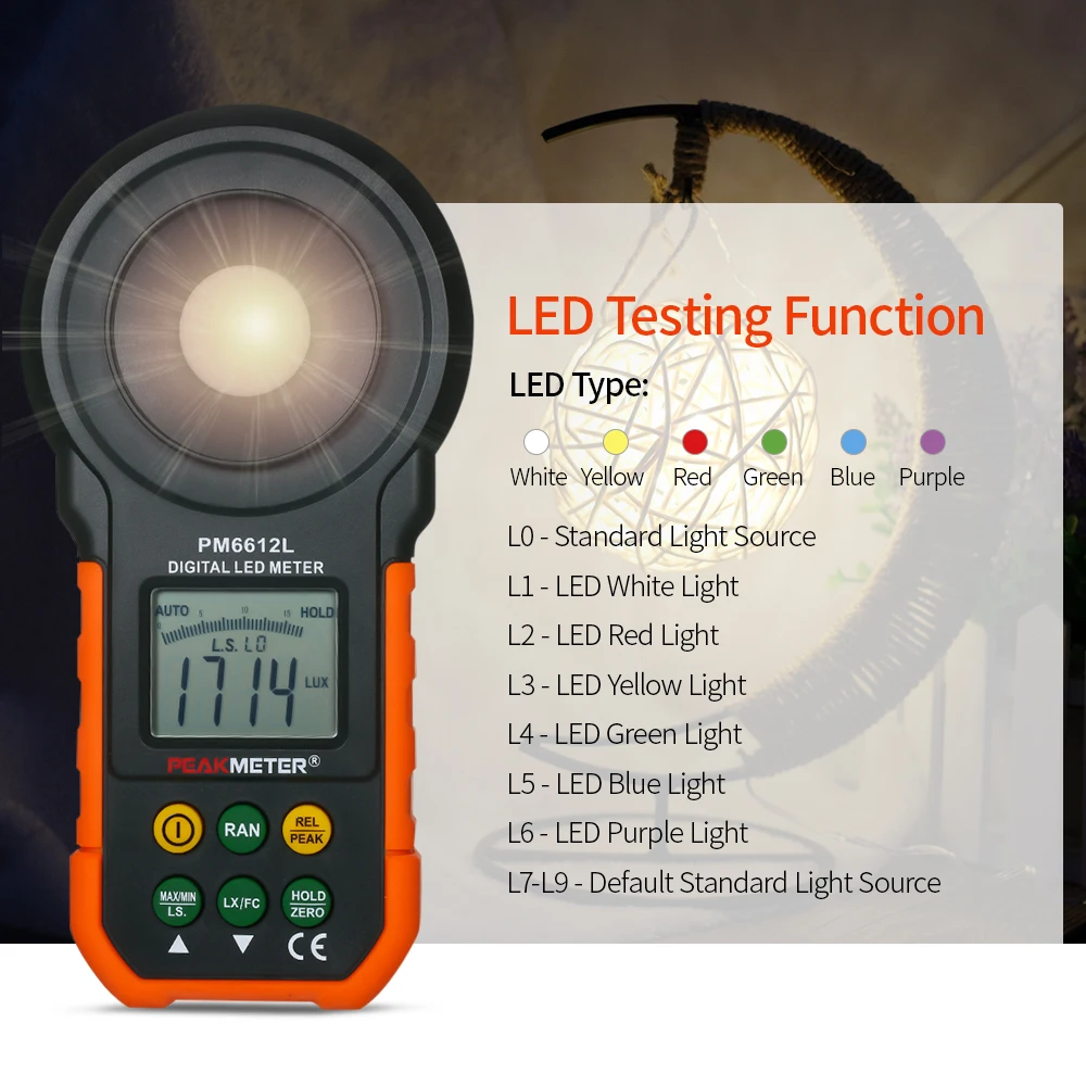 PEAKMETER PM6612 Digital Lux Meter LCD Display Handheld Illuminometer Luminometer Photometer Luxmeter