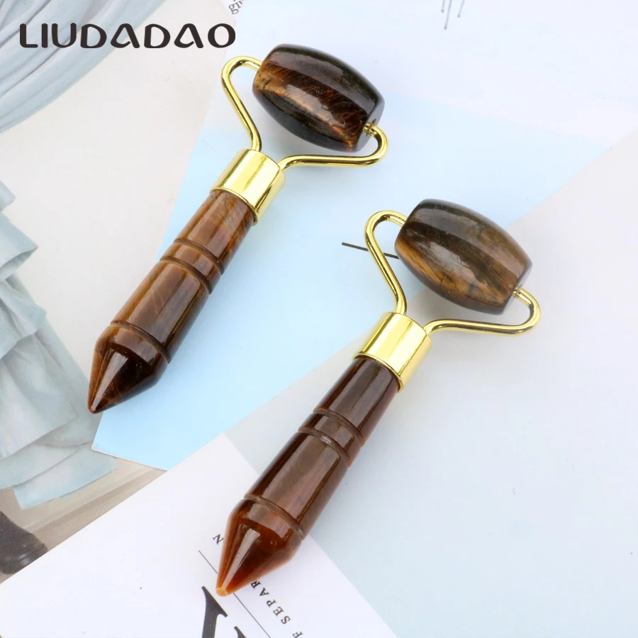 

Jade Rollers Massager Mini Tigers Eye Single Head Cute Rollers Natural Stone Face Lift Smooth Massager Rollers Massage Tools