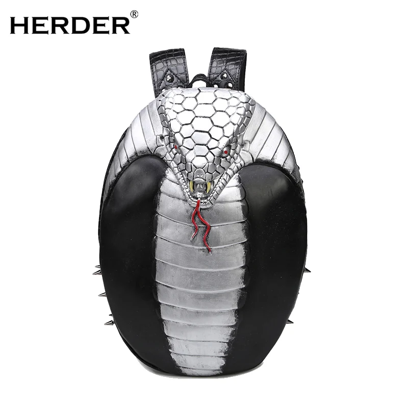 

HERDER Women leather Backpacks 3D snake printing men waterproof Teenager School travel Large Capacity Bag Mochilas Mujer