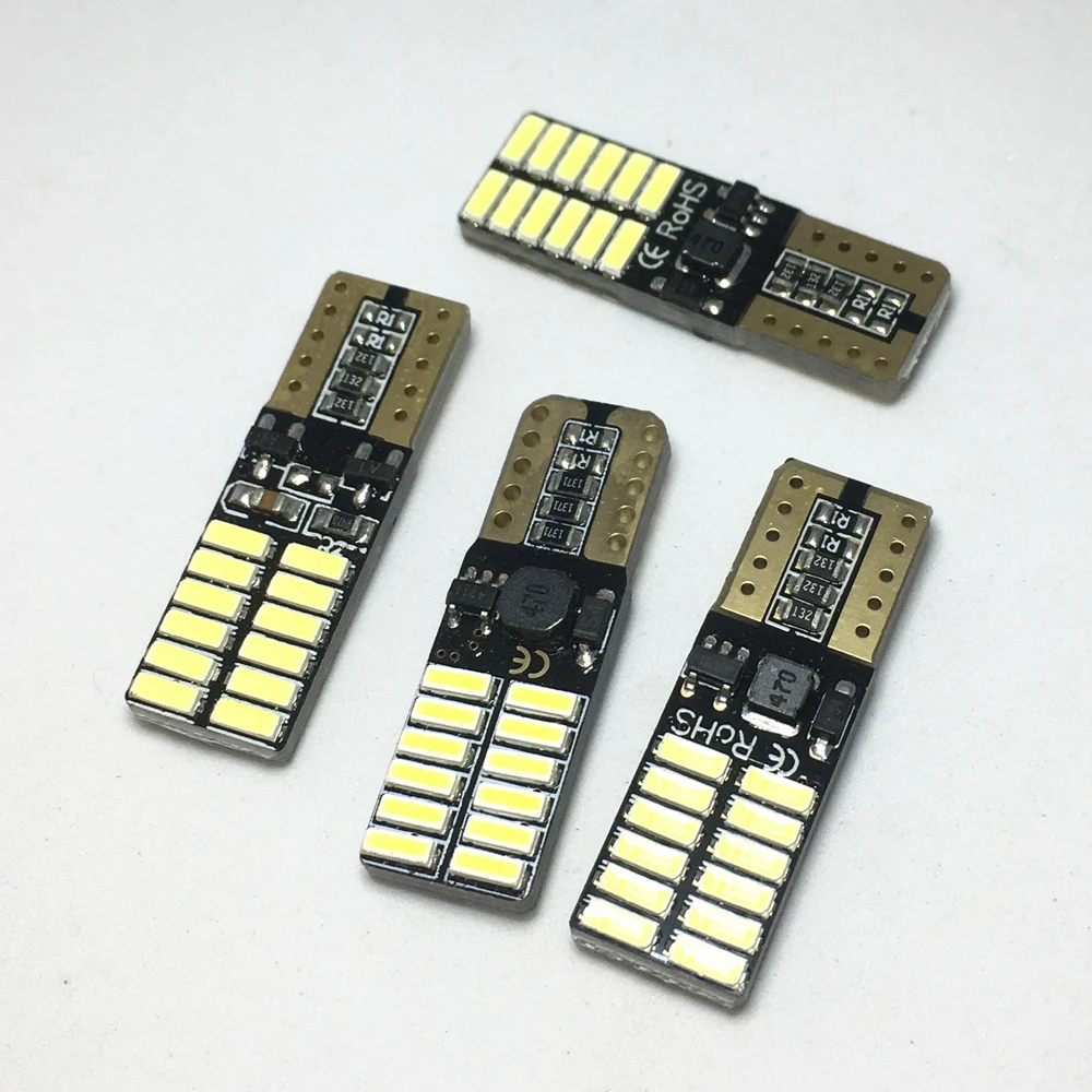 4PCS W5W T10 LED 194 168 white blue ice red yellow lamp DC 12V 4014 SMD 24 leds Light Non polarity Canbus with bulbs | Автомобили и
