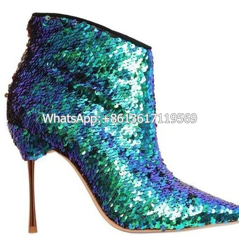 

Bling Bling Women New Embellished Boots Fashion Pointed Toe Colorful Luxury Stiletto Heel Autumn Spring Women Boots Party Shoes