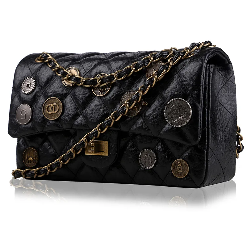 

JIULINSummer New Single Shoulder Oblique Cross Cowhide Leather Female Bag Small Square Bag Chain Xiaofeng bag