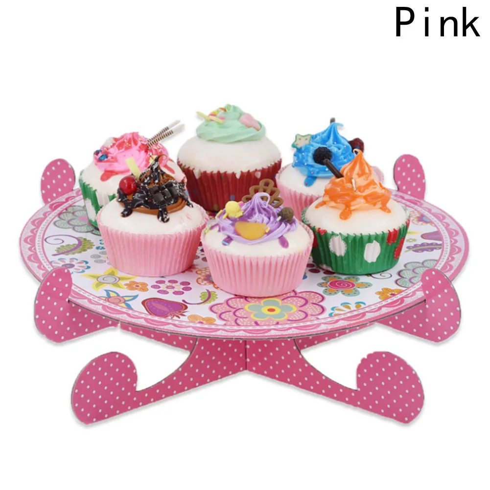 Pink 1 шт. круглая подставка для торта бумажные для дня рождения стойка для кексов, пирожное-Корзиночка пластины для Свадьба; для торта украшения 1 слоя - Цвет: Pink