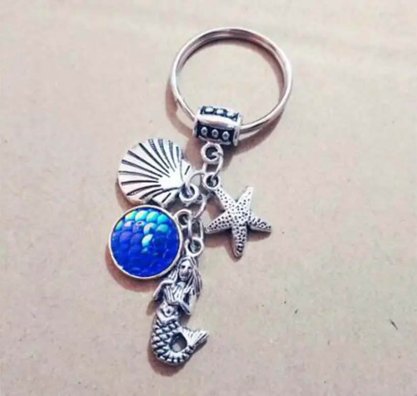 

Mermaid fish scale keychain sea horse keychain Starfish keyring shell keyring mermaid keychain Beach Jewelry