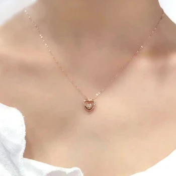 SA SILVERAGE 18K Rose Gold Heart Pendant Necklaces for Woman Diamond Pendant Chain Link Necklaces Real Gold Jewelry 2