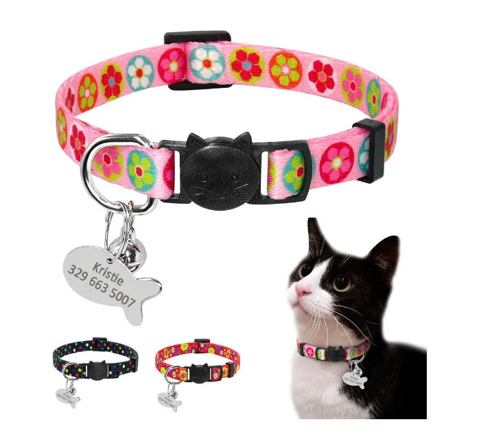 Personalized Breakaway Cat Collar & Tag Quick Release for Pets Puppy