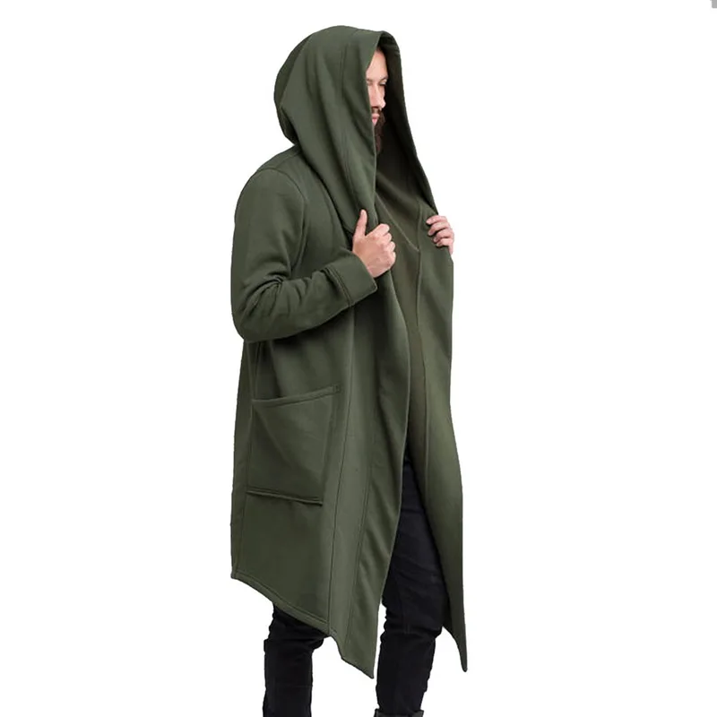 

MJARTORIA Mens Fashion Open Front Hoodie Long Sleeve Leisure Draped Light Longline Hooded Cardigan Winter Coat with Pockets