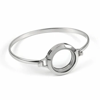 

URSJEWELRY New Arrival 316L Stainless Steel 25mm Magnetic Silver Color Floating Lockets Living Memory Locket Bracelet Bangles