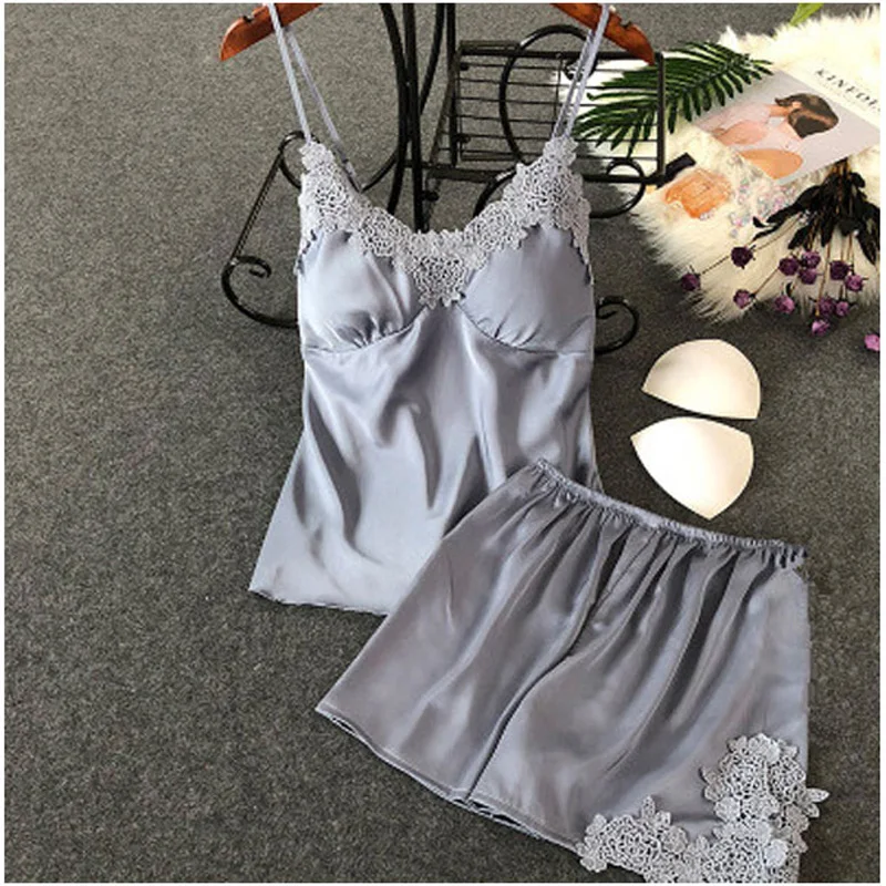 

Summer Fashion Short Satin Women Pajamas Leisure Sleepwear Suit Home Clothes Silk Shorts Lace Sexy Pyjama Femme Plus Size Pijama