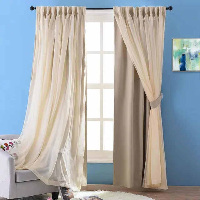 NICETOWN Double Layer Curtains Crushed Crinkled Voile Tulle Blackout