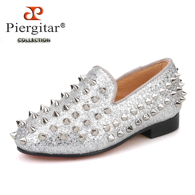 Piergitar/ г. Новая стильная обувь для родителей красные хлопковые детские Лоферы Удобная стелька вечерние и свадебные детские повседневные туфли - Цвет: Серебристый