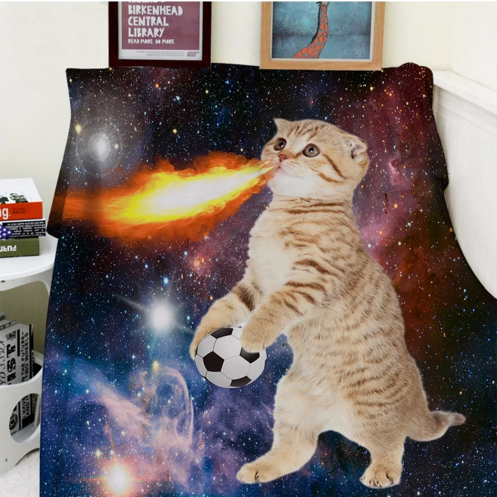 

Blanket plaid Warmth Soft Plush Easy Care Machine Wash Funny Cute cat Coloful Galaxy nebula flame soccer Plaids on the Sofa Bed