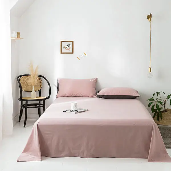 

2019 New High Quality 100% Washed Cotton Flat Sheet Solid Color Bed Sheet and Pillowcases Queen King Full Twin Size Bedsheet