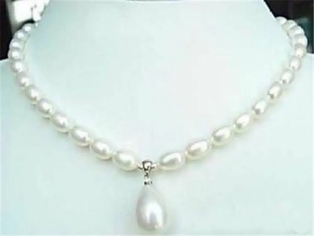 

7-9mm White Akoya Cultured Pearl & Shell Pearl Pendant Necklace 17.5"^^^@^Noble style Natural Fine jewe FREE SHIPPING