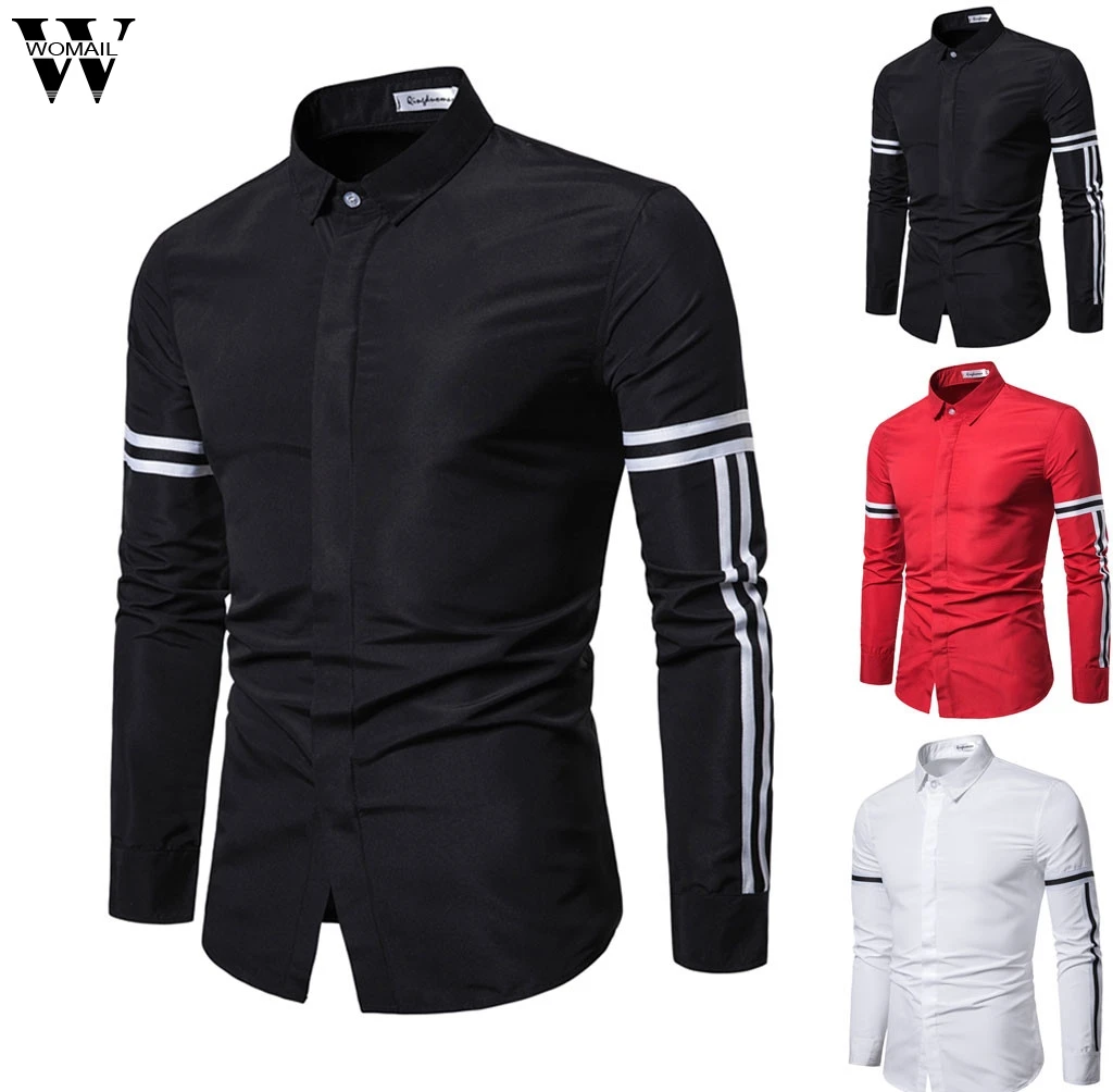 

Womail Shirt Men Fashion Striped business Dress Long Shirt Button high quality Men's Clothes Social Shirts Males 2019 J72