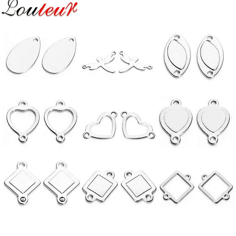 

LOULEUR 20pcs Stainless Steel Hollow Oval Square Heart Charms Pendants Connectors Blanks Stamping for Bracelet Jewelry Making