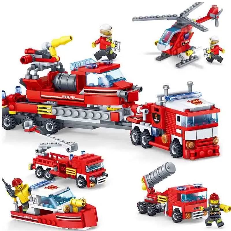 

4in1 348pcs Fire Fighting Trucks Carhelicopter Boat Building Blocks Compatible Legoingly City Firefighter Figures Children Toys