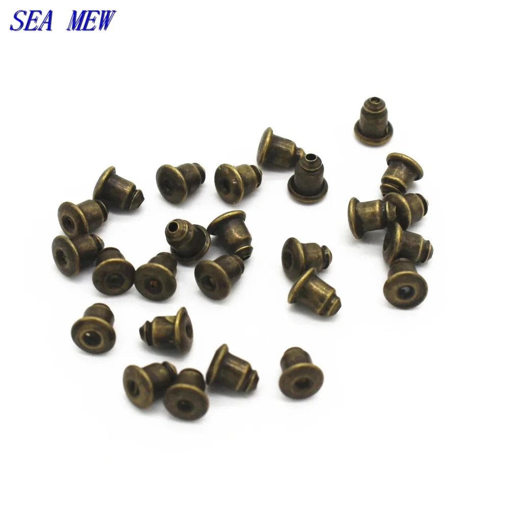 

SEA MEW 1000PCS Vintage DIY Earrings Jewelry Accessories Bullet Antique Bronze Ear Plugging/Blocked,5mm*4mm Metal Earring Back