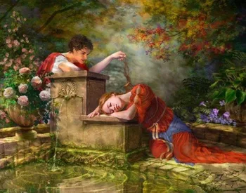 

Embroidery Waterside Lovers Sweet Oil Painting People Needlework 14CT Unprinted DIY Cross Stitch Kit Handmade Art Wall Decor
