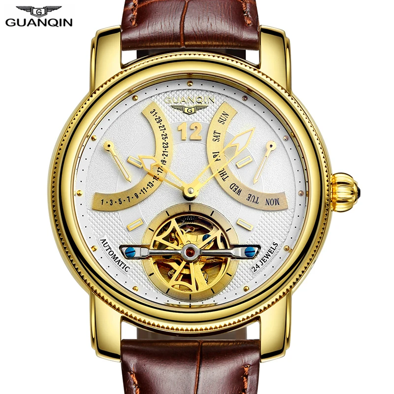GUANQIN Tourbillon стиль автоматические механические часы для мужчин Роскошные человек