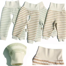 Леггинсы в полоску для новорожденных из органического хлопка; зимние брюки с высокой талией и эластичной резинкой на талии; брюки с хлопковой подкладкой