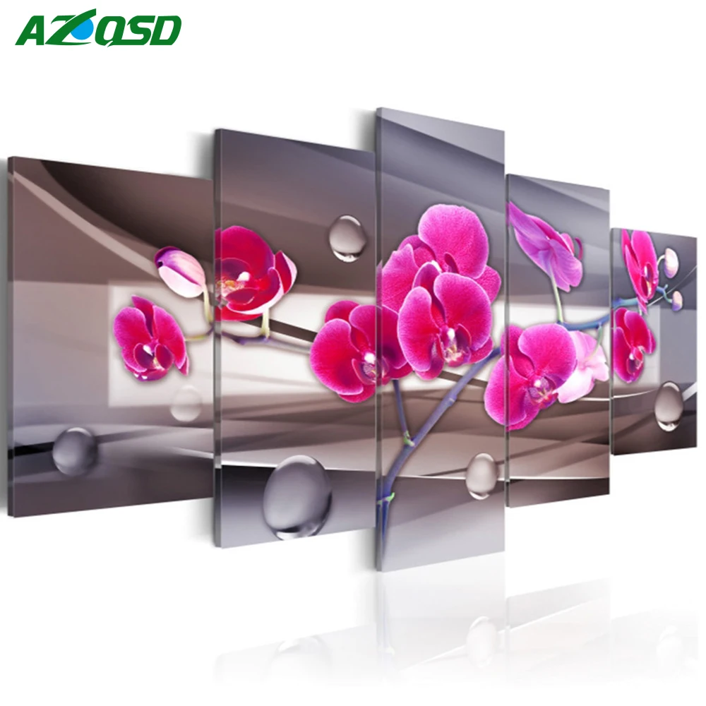 

AZQSD Flower 5D Embroidery Diamond Painting Cross Stitch Full Rhinestone Mosaic Multi-Picture Decor DIY Diamond 5pcs/set