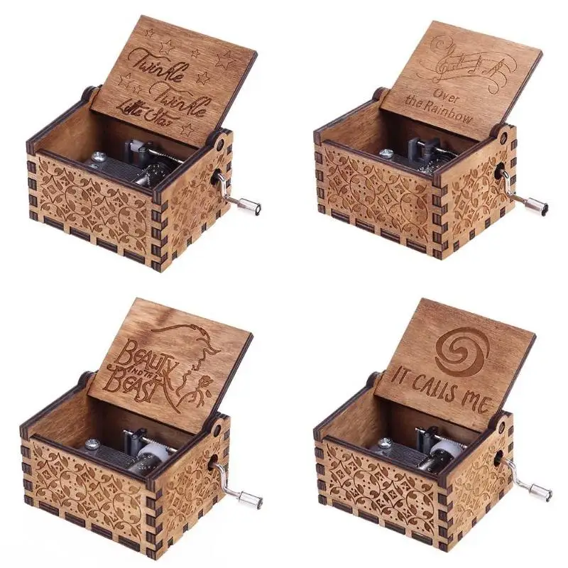 Caja de música de madera pequeña estrella mano manivela tema caja de música para niños regalos de cumpleaños caja de artesanía tallada antigua Caja de música de madera pequeña estrella mano manivela tema caja de música para niños regalos de cumpleaños caja de artesanía tallada antigua