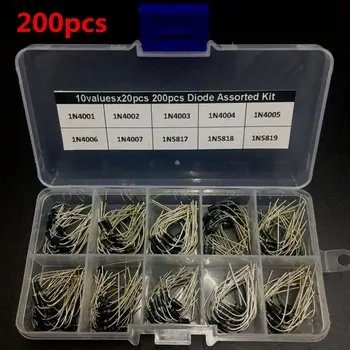 

200Pcs Diode Assorted Kit Common Use 10 value 1N4001~1N4007 1N5817~1N5819 + Box